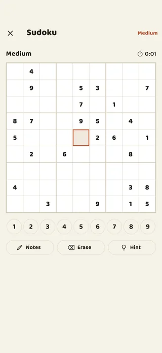 A sudoku board being played inside the Braggster app